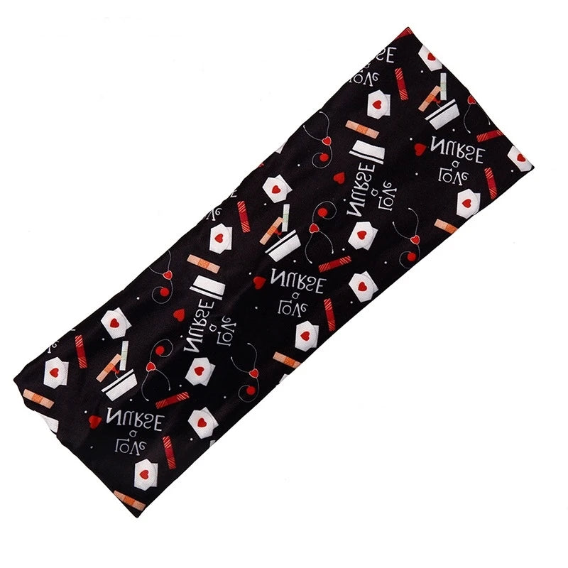 Medical Headband For Girl Buttons Hairbands Women Hair Band Printed Bandanas cute Headband Sweat -absorbing Turbans Elastic