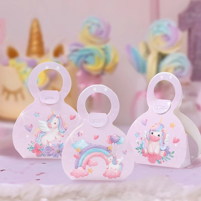 Rainbow Unicorn Handbag Candy Bag Happy 1st Birthday Party Decorations Kids Favors Gift Unicorn Box Baby Shower Girls Supplies