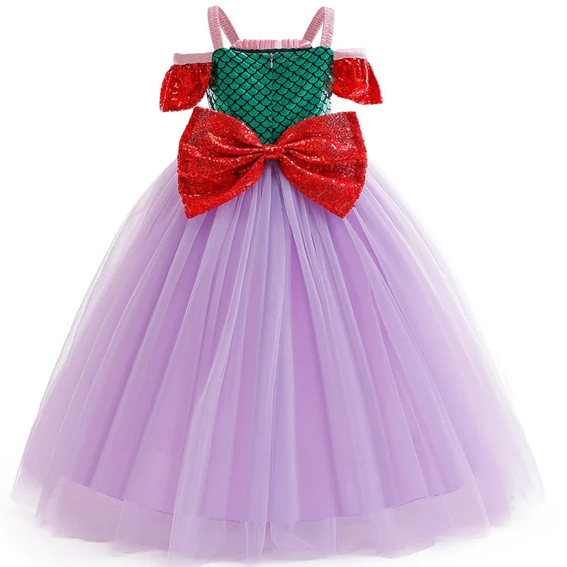 Mermaid Princess Girl Dress Movie Style Costume Kids Stage Costume Girls Fish Scale Decoration Sequins Big Bow Tutu Gown
