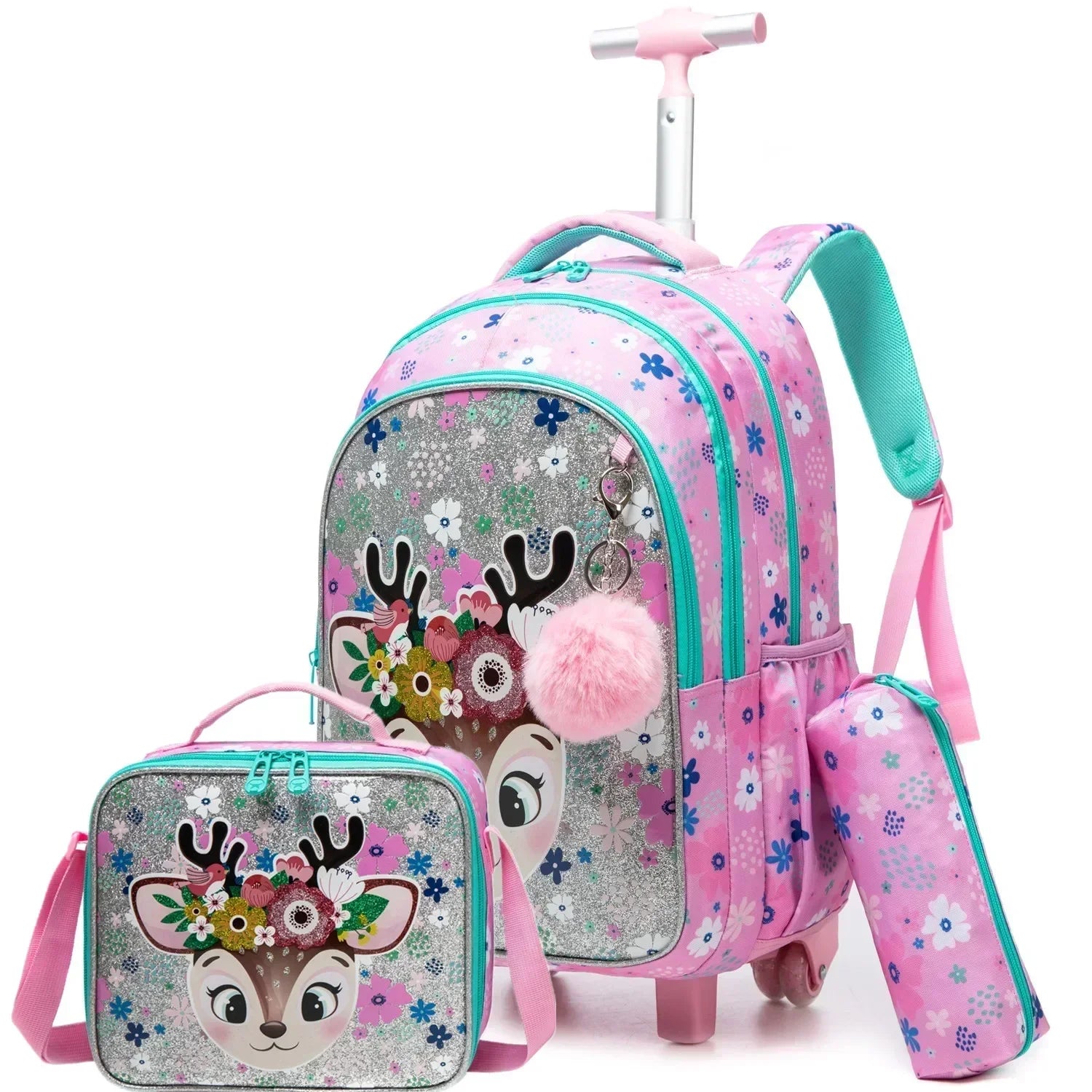 Children's School Backpack with Wheels Kids Wheeled School Bag Teenagers Bag Girls Canvas Backpack Travel Luggage Trolley Bags