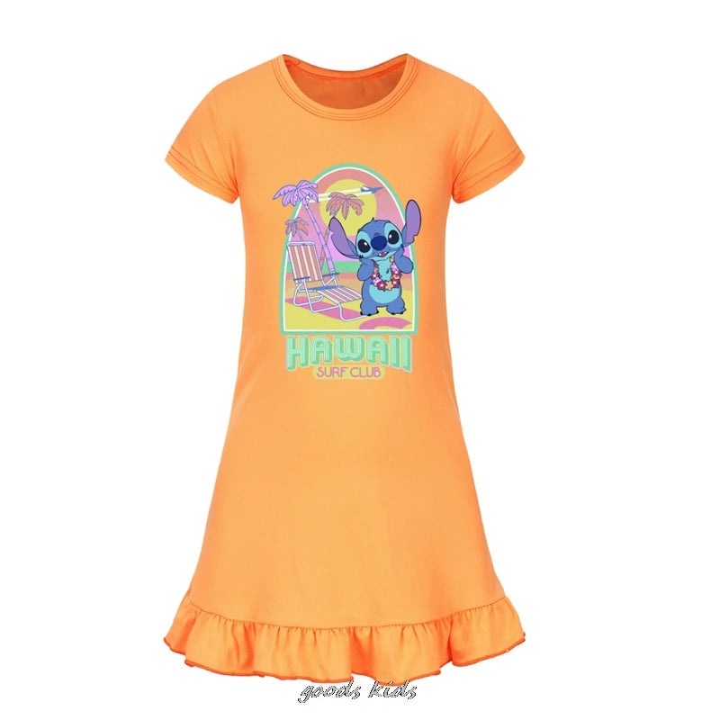 Hot Lilo And Stitch Cosplay Costumes Fashion Knee-Length Dresses Teenagers Cartoon Girl Pajamas Children Nightgown Girls Clothes