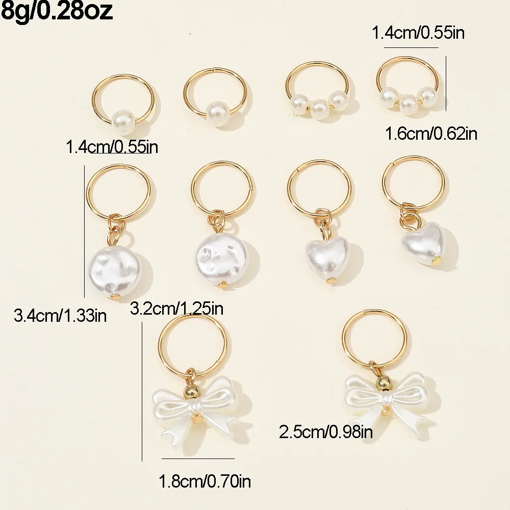 10pcs Hair Charms Metal Pearl Love Bow Hair for Braids Dreadlock Braid Clips Beads Hair Cuffs Clips for Women Girls
