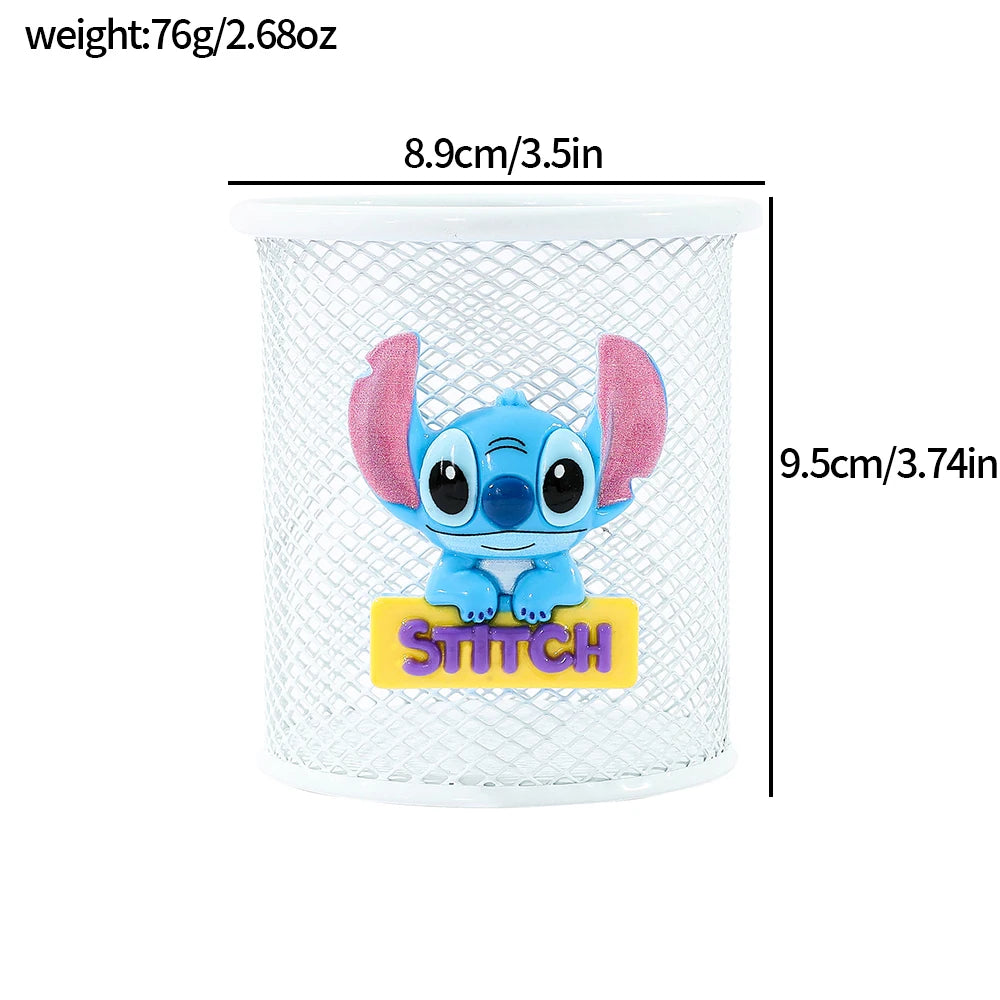 Cartoon Three-Color Stitches Metal Pen Holder Cute Stationery Storage for Study Fan Gifts Birthday