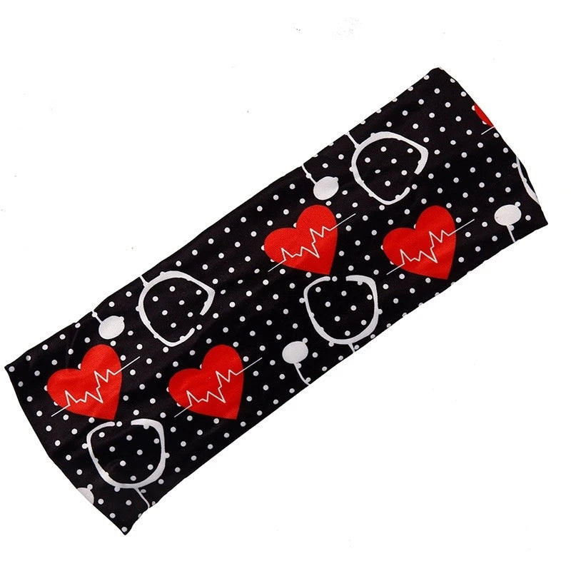 Medical Headband For Girl Buttons Hairbands Women Hair Band Printed Bandanas cute Headband Sweat -absorbing Turbans Elastic