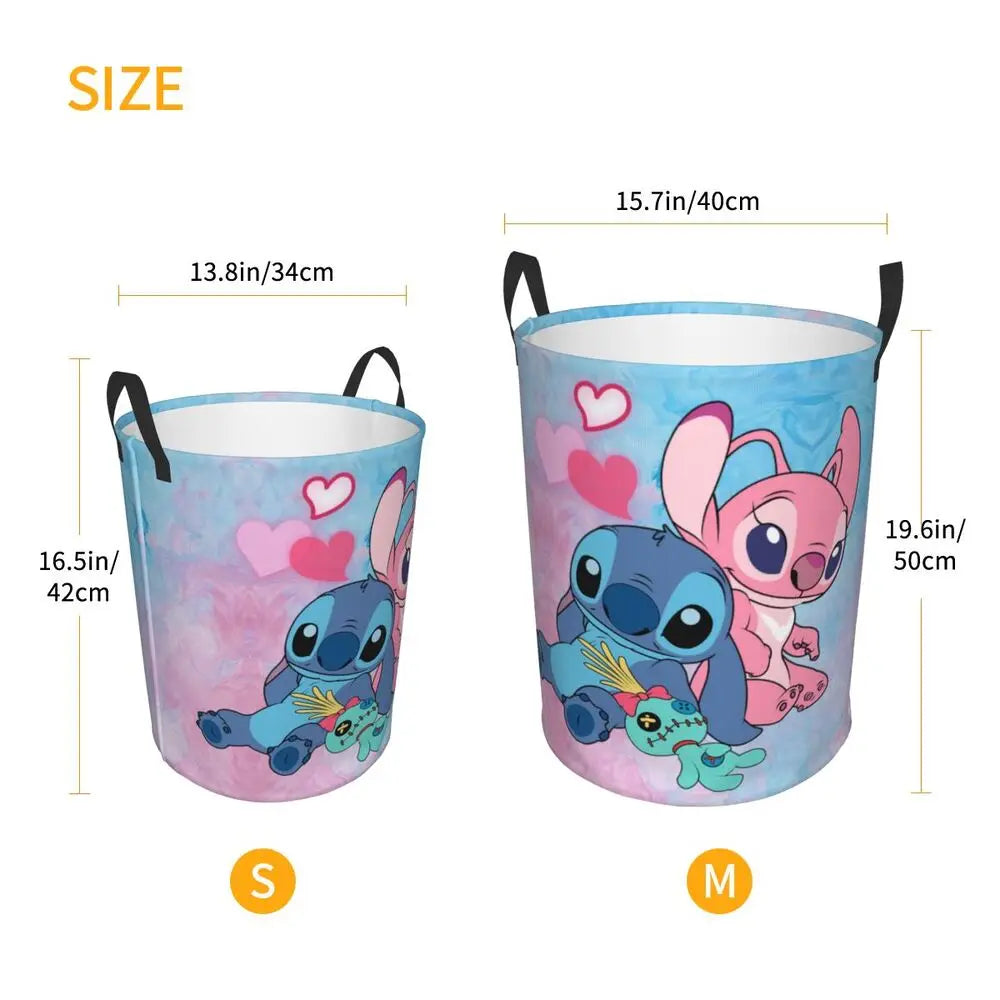 Customized SLilo And Stitch Cartoon Laundry Hamper Large Storage Basket Anime Kids Nursery Toy Organizer