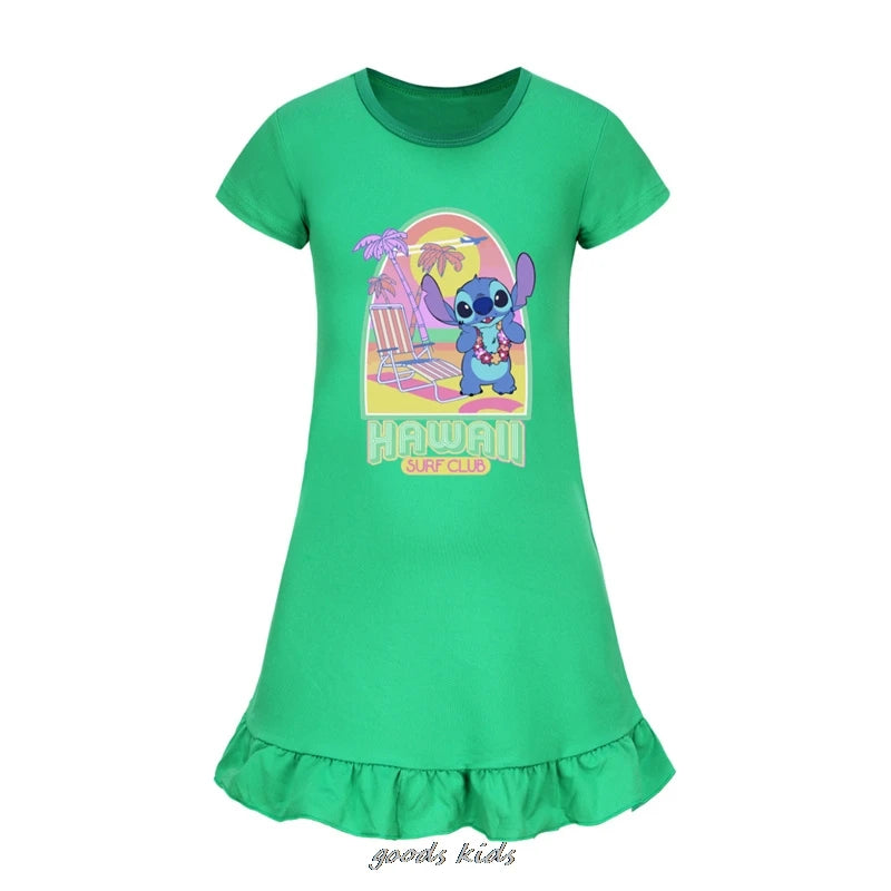 Hot Lilo And Stitch Cosplay Costumes Fashion Knee-Length Dresses Teenagers Cartoon Girl Pajamas Children Nightgown Girls Clothes