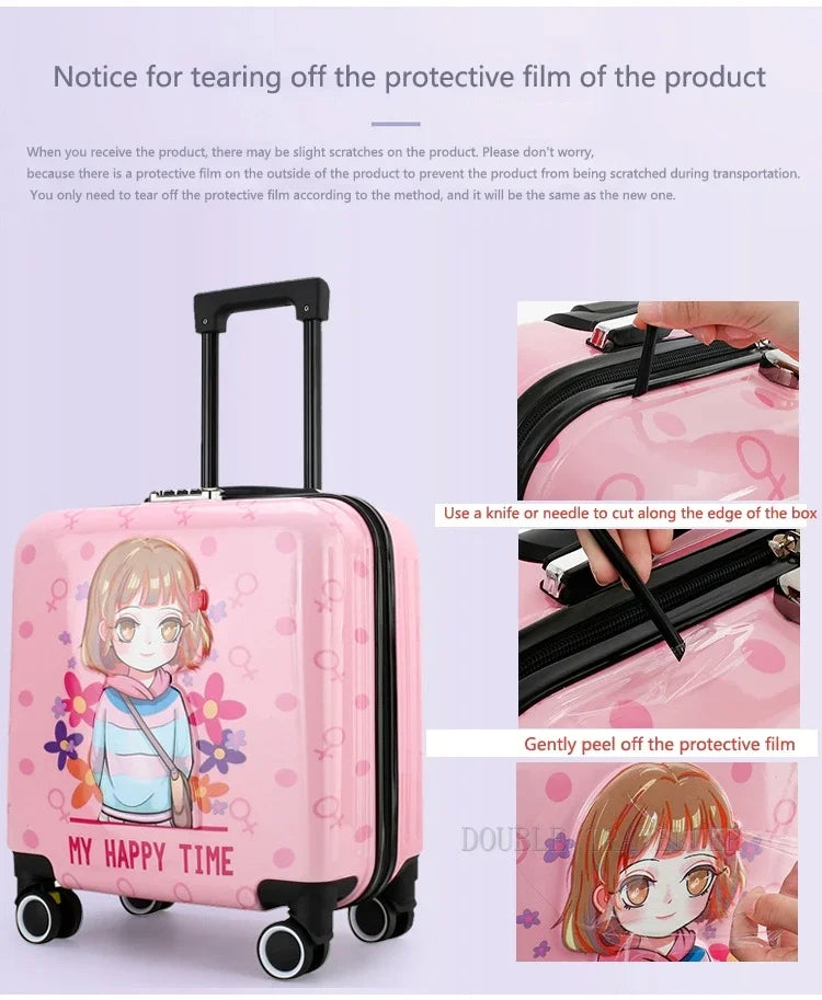 New cartoon kids travel suitcase on wheels,carry on cabin trolley luggage bag,girls rolling luggage case,children gift,suitcase