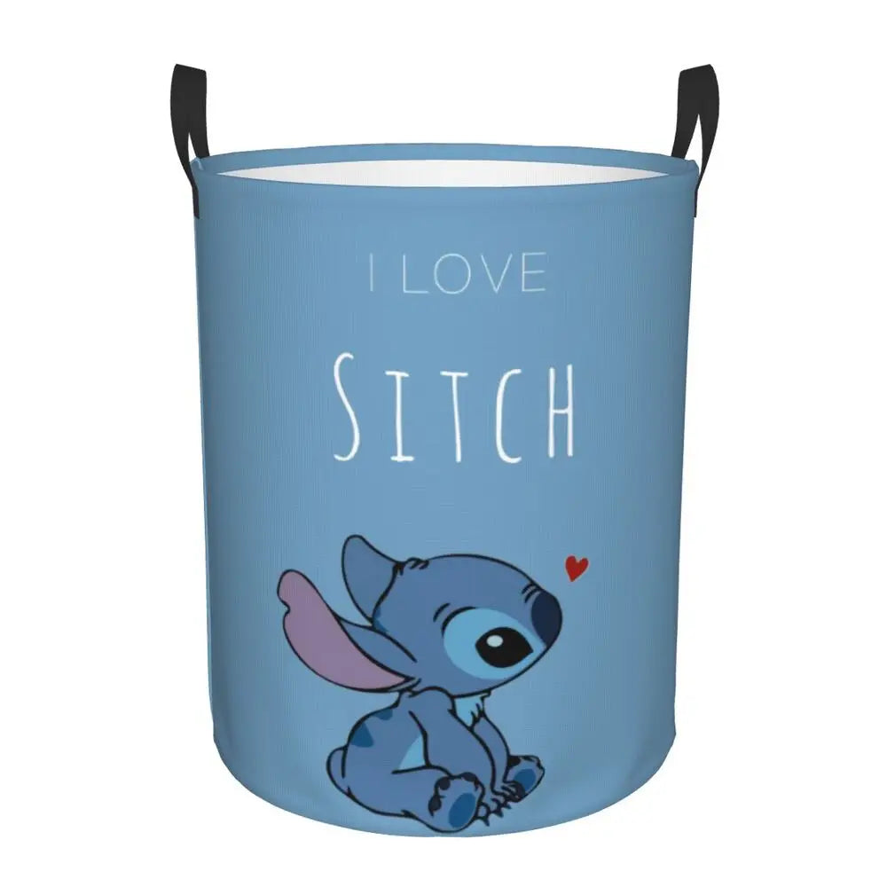 Custom Stitch Kiss Angel Love Heart Anime Laundry Hamper Large Clothes Storage Basket Toy Bin Organizer for Boy Girl