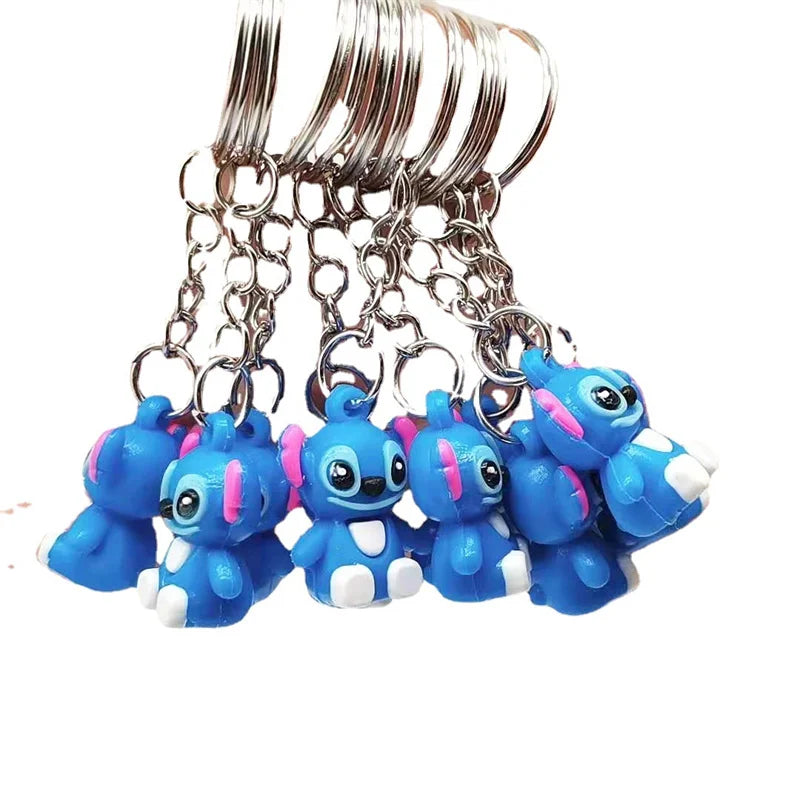 10Pcs/Lot Cartoon Cute Disnesy Stitch Mini Keychain Kawaii Doll Keyring Fashion Bag Cute Ornament Pandent for Girls Gifts Toys