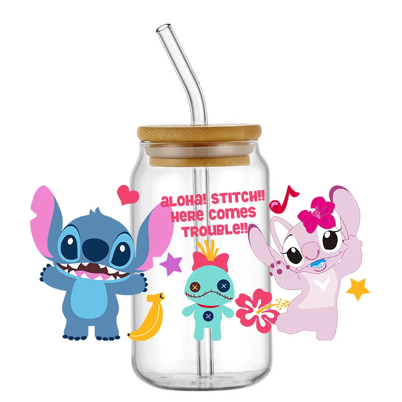 Miniso Abomination Stitch UV DTF Sticker For 16oz Cups Can Wrap Transfer Sticker Custom Labels DIY Logo Selfadhesive
