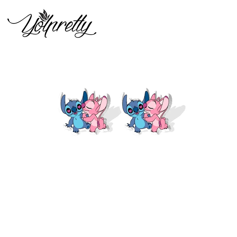 2024 New Arrival Cute Angel and Stitch Couple Love Epoxy Stud Earrings Handcraft Acrylic Resin Earrings