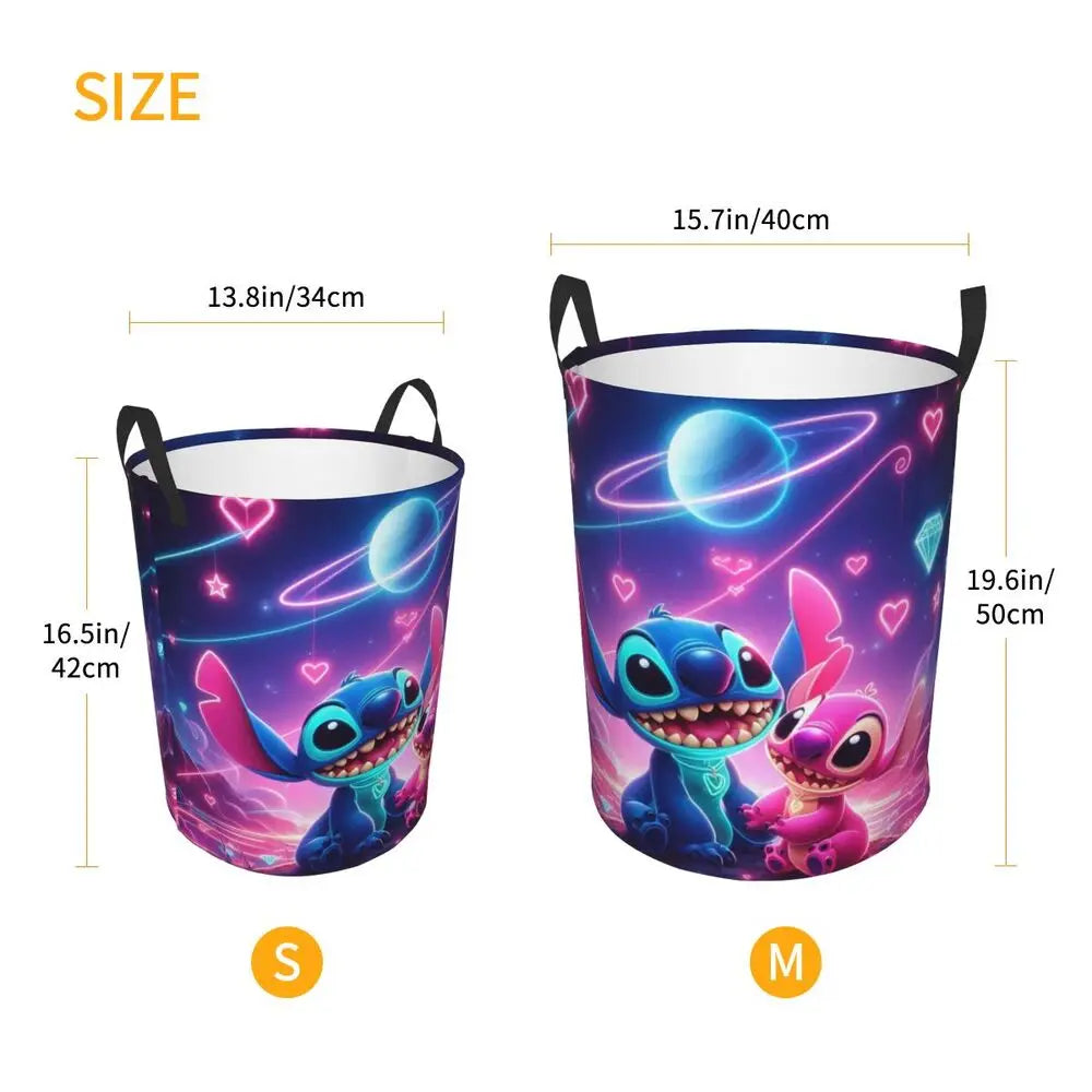 Custom Stitch Cartoon Anime Laundry Basket Foldable Clothes Hamper for Baby Kids Toys Storage Bag