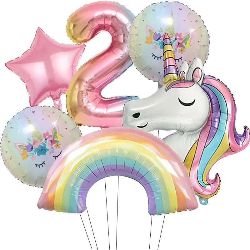 Rainbow Unicorn Aluminum Balloon 32inch Gradient Number Balloon Unicorn Party Supplies Unicorn Party Decoration Baby Shower