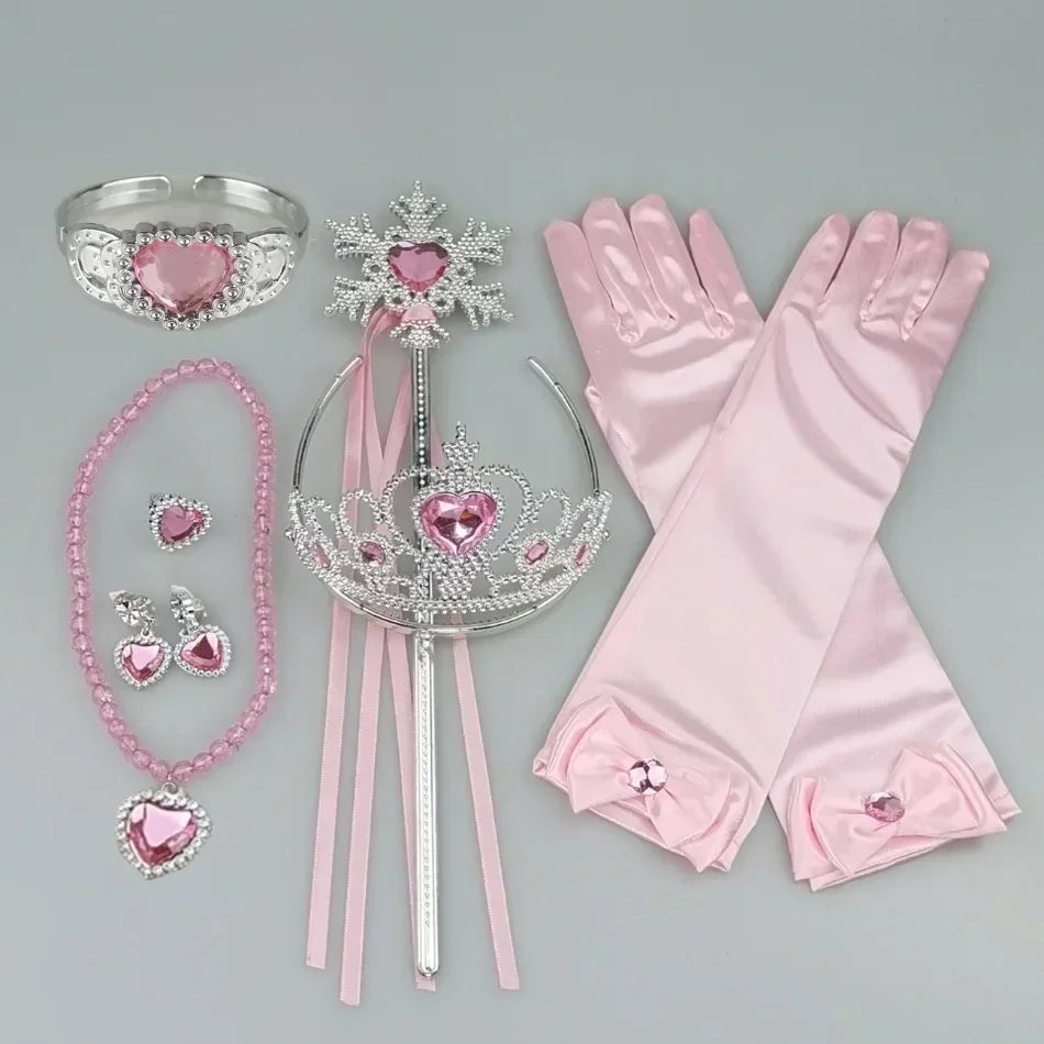 Girls Pink Cosplay Aurora Princess Crown Magic Wand Costume Headband Party Rhinestone Hair Bands For Kids Hairband Gifts Toys