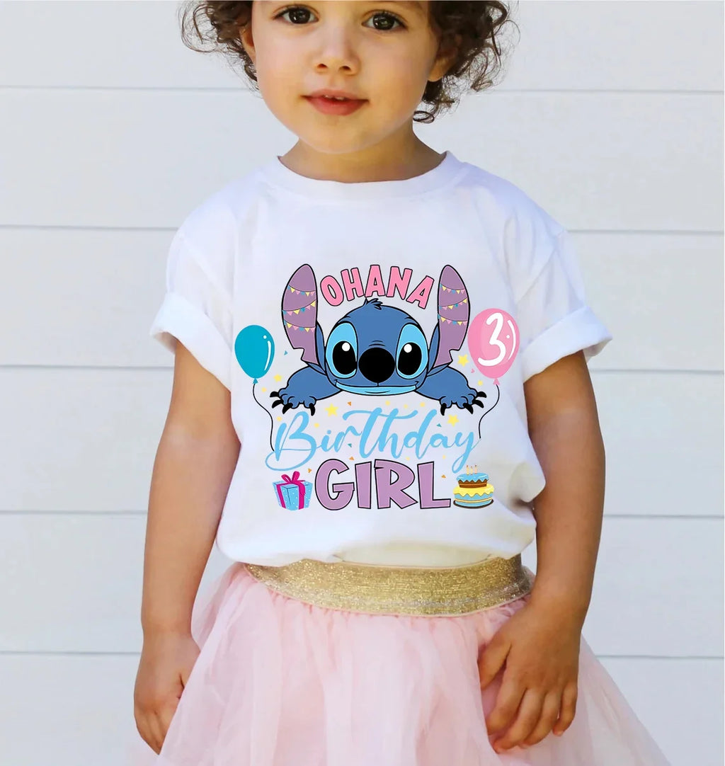 2025 Lilo Stitch T-shirts Skirt Set Kawaii Cartoon Number Kids Casual Short Sleeves Tops Summer Girl Clothes Dress Birthday Gift