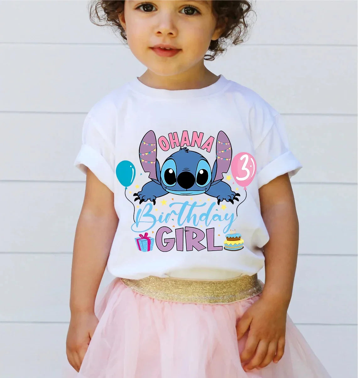 2025 Lilo Stitch T-shirts Skirt Set Kawaii Cartoon Number Kids Casual Short Sleeves Tops Summer Girl Clothes Dress Birthday Gift