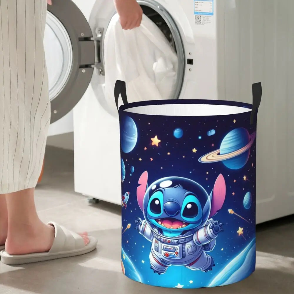 Custom I Love Stitch Laundry Basket Collapsible Toy Clothes Hamper Storage Bin for Kids Nursery