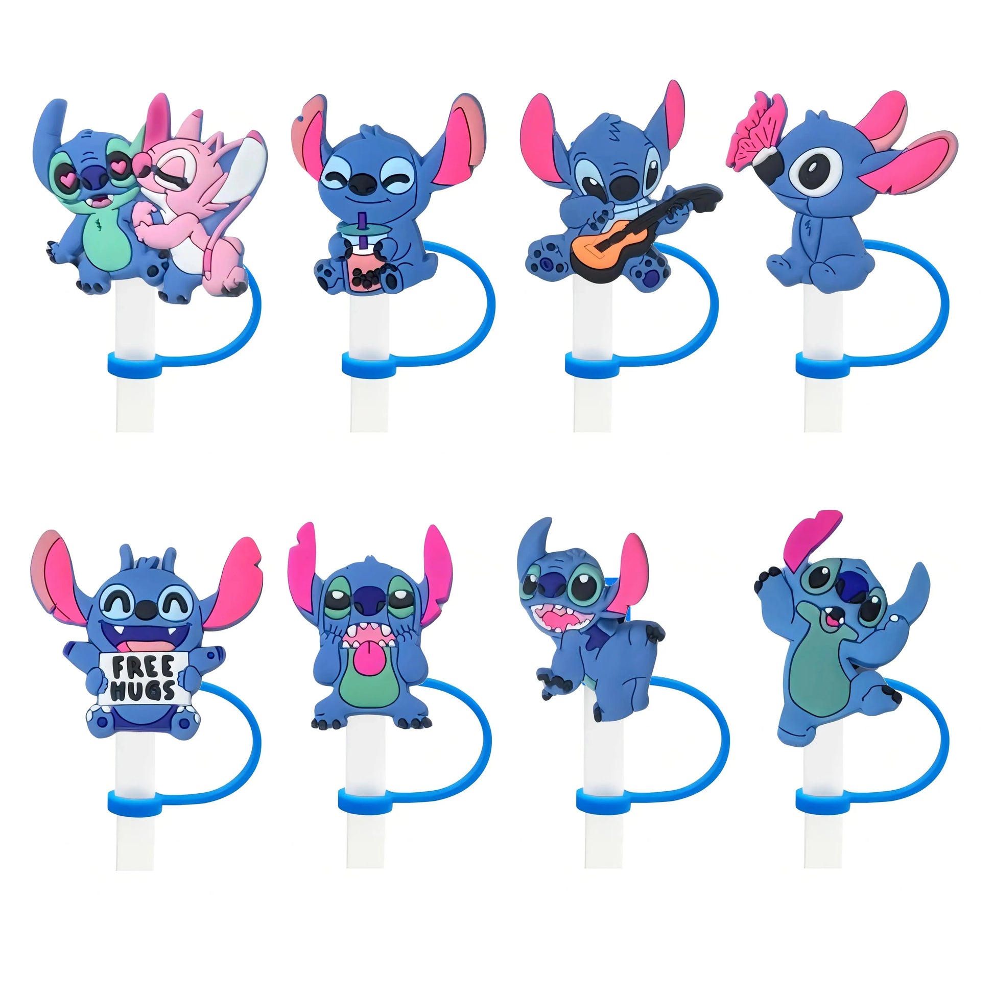 8pcs Lilo and Stitch Straw Cover Cap for Stanley Straw Topper Reusable Straw Tip Covers for Stanley Cup Accessories Party Decora