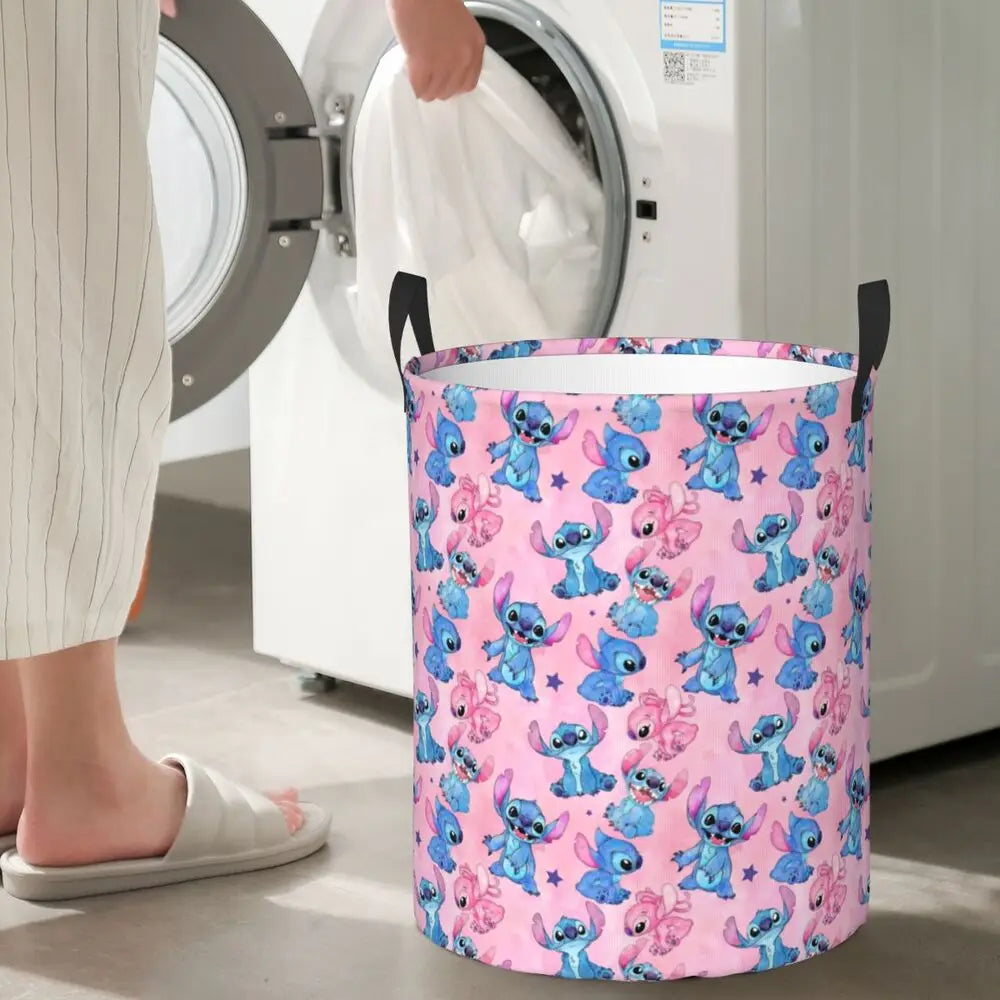 Customized SLilo And Stitch Cartoon Laundry Hamper Large Storage Basket Anime Kids Nursery Toy Organizer
