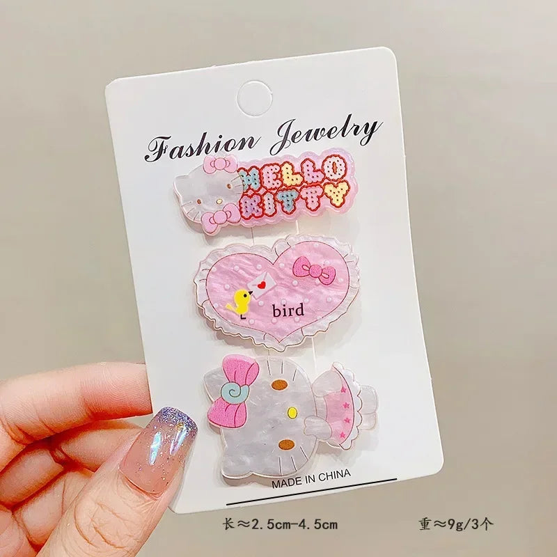 3pcs Sanrio Hello Kitty HairClips Kawaii Cartoon Cinnamoroll Kuromi Kid Barrettes Hair Accessories Cute Charm Girls Holiday Gift