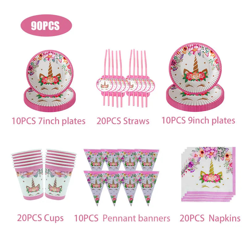 Unicorn Birthday Decoration Face Mask Gift Bags Tablecloth Unicorn Happy Birthday Balloons Candy Box Kids Birthday Party Favors