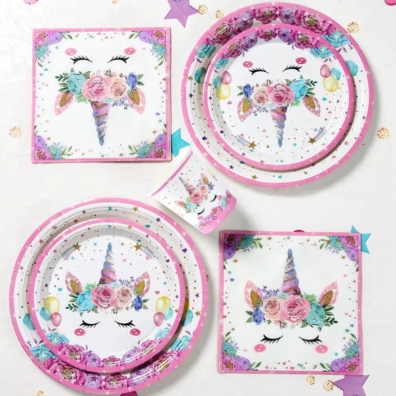 Unicorn Party Decoration Disposable Tableware Unicorn Birthday Party Decorations Kids Baby Shower Girl Birthday Party Supplies