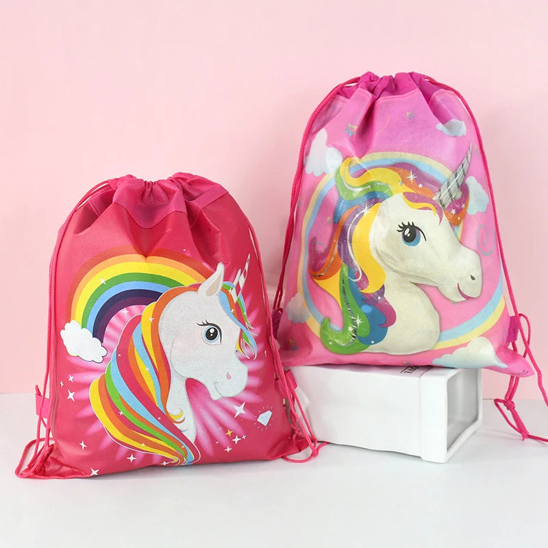 1/6/12Pcs Unicorn Drawstring Bag Kids Girls Unicorn Birthday Party Favors Supplies Candy Gift Packaging School Storage Backpacks