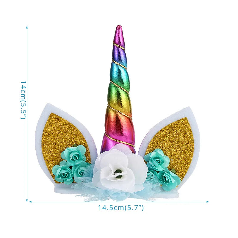 Unicorn Cake Toppers Rainbow Unicorn Horn Wings Girl Birthday Party DIY Decoration Cupcake Wrapper Unicorn Theme Party Supplies