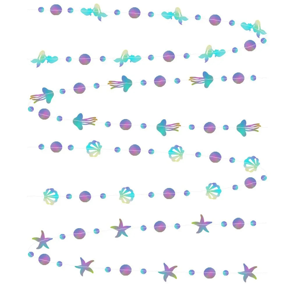 4M Mermaid Themed Silver Dazzling Gradient Pendant Banner Mermaid Bubbles Shell Banner Children's Day Birthday Party Decorations