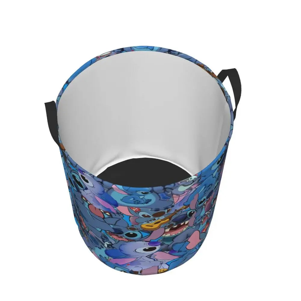Custom Stitch Cartoon Anime Laundry Basket Foldable Clothes Hamper for Baby Kids Toys Storage Bag