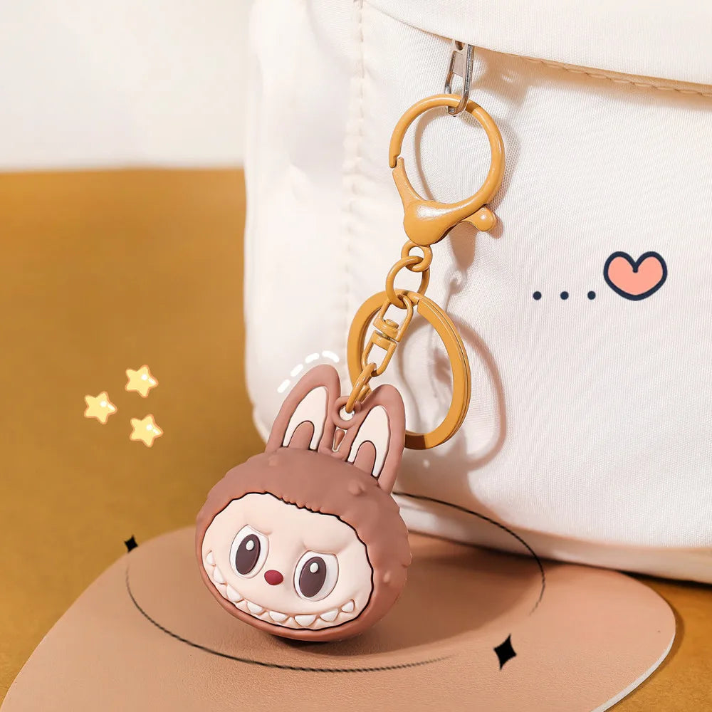 Cartoon Labubu Keychain Cute Wooden Horse Couple Student Backpack Pendant Decoration