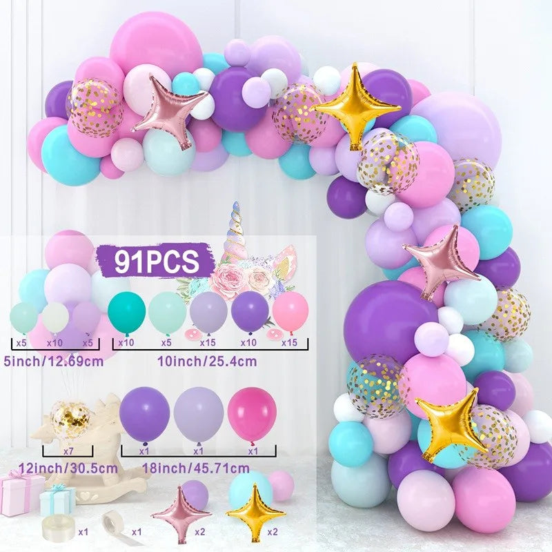 Unicorn Star Color Balloon Garland Arch Kit Rainbow Wedding Birthday Party Decor Kids Baby Shower Birthday Latex Balloons