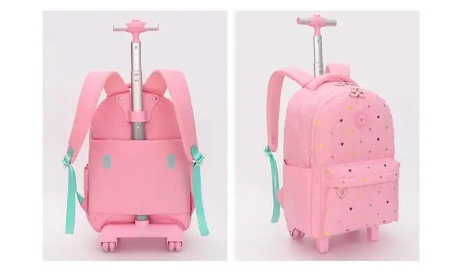 Rolling Backpack for Girls School Backpack with wheels Girls Travel Backpack Suitcases with Wheels Kids Backpack with Lunch Box