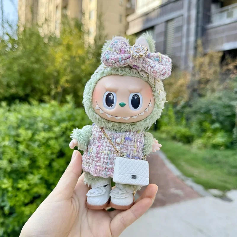 Cute 17cm Labubu Idol Doll Outfit Camellia Dress Bag Shoes Set The Monster Sitting Party Collection Mini DIY