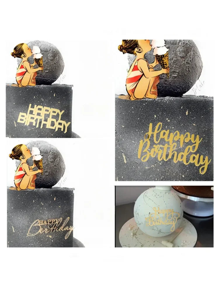 Ins Gold Happy Birthday Cake Toppers Birthday Girl Acrylic Kids Birthday Party Cake Topper Baby Shower Gift Dessert Decoration