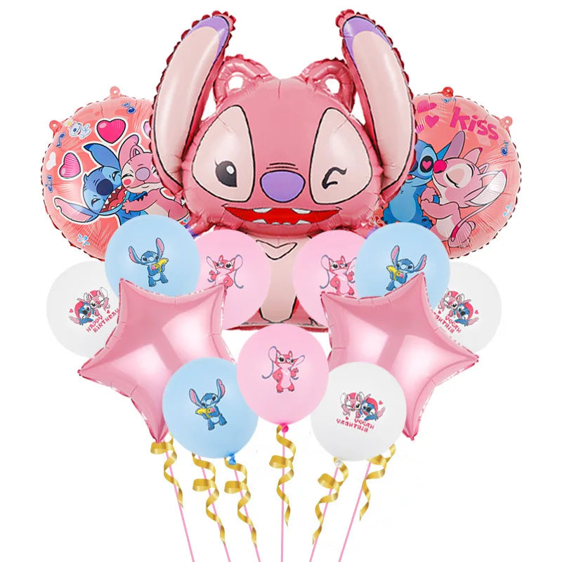 Lilo & Stitch Birthday Decorations Pink Girls Paper Cups Plates Napkins Cake Topper Tableware Set Balloons Decor Party Supplies