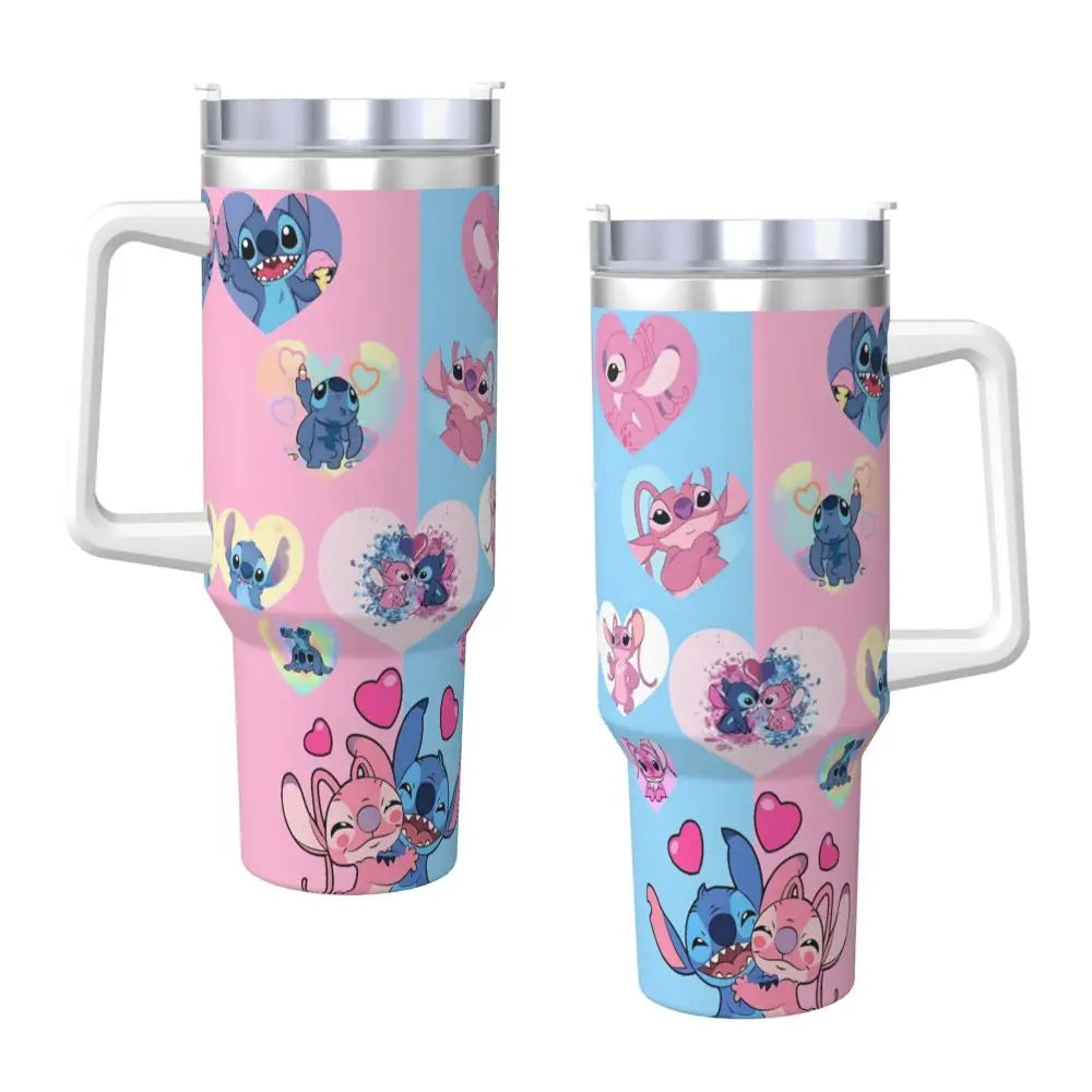 Stainless Steel Tumbler   Stitch Mugs Cup With Straws Travel Cold and Hot Water Bottle Heat Preservation 40oz Thermal Mug