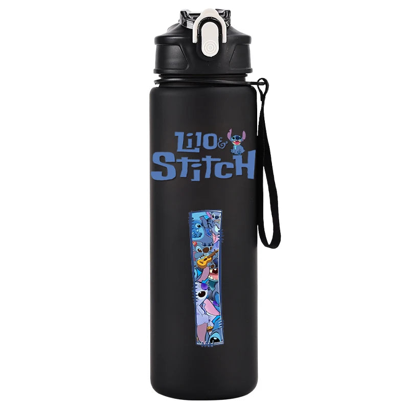 750ml Water Bottle Letter A-Z Printed Lilo Stitch Black Large Capacity Drinking Cup Portable Outdoor Sport Water Cup Kid Gifts