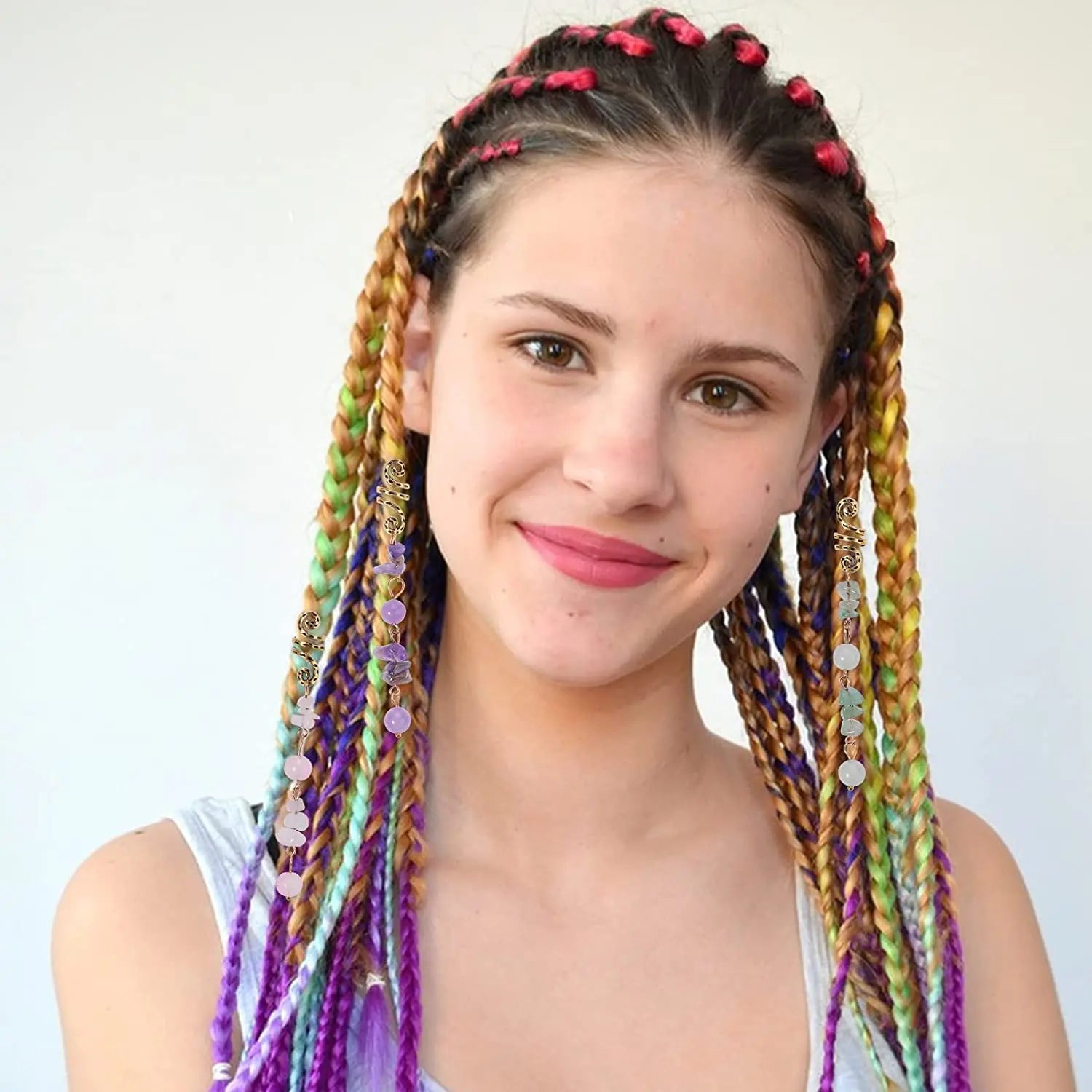 Spiral Charms Beads for Women Colored Crystal Stone Braids Barretts Hair Beads Jewelry Vintage Hairpin Dreadlock Accessories