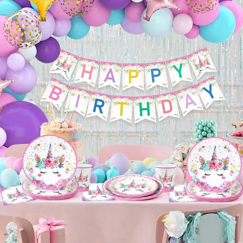 Unicorn Party Decoration Disposable Tableware Unicorn Birthday Party Decorations Kids Baby Shower Girl Birthday Party Supplies