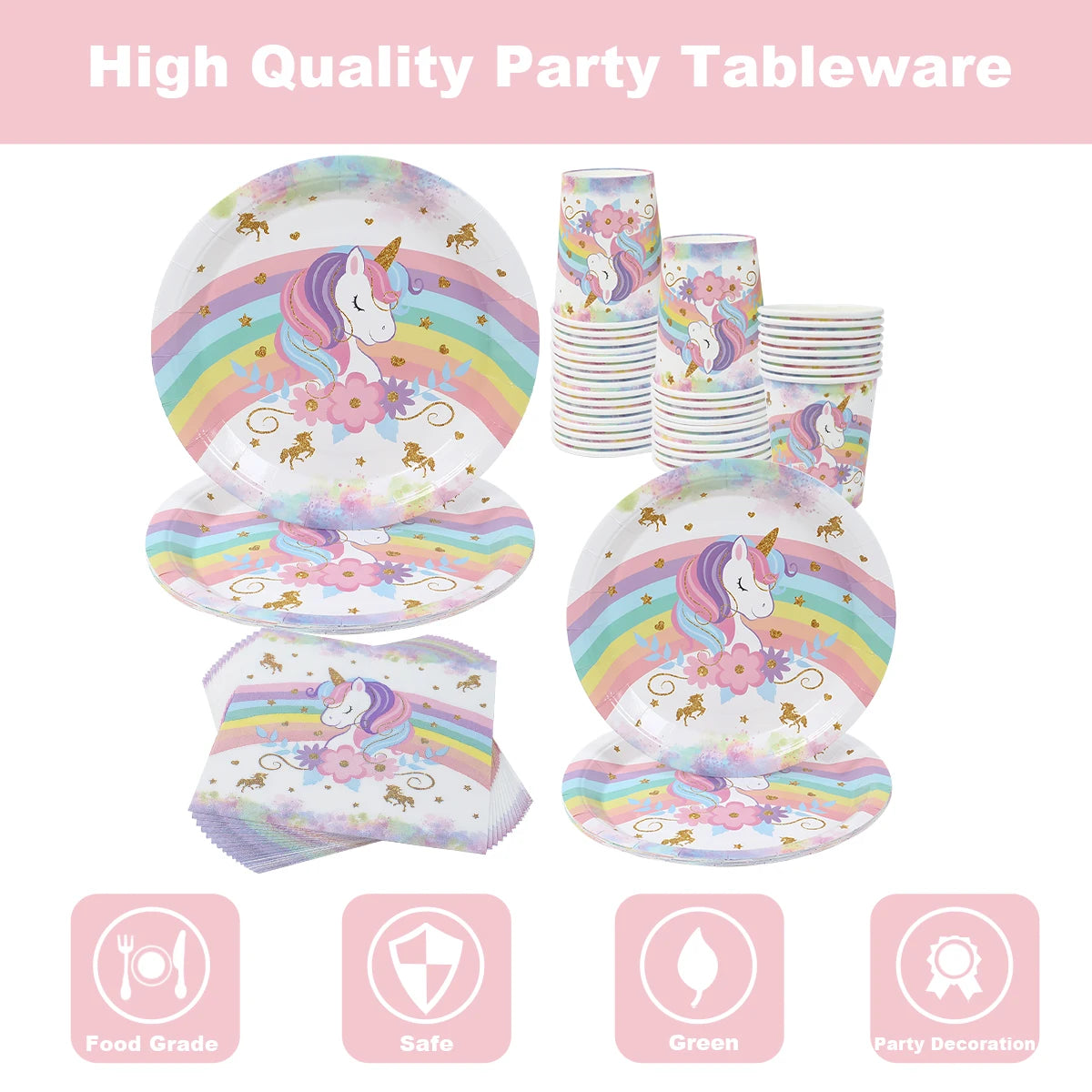 Rainbow Unicorn Disposable Tableware Happy 1st Birthday Party Decorations Kids Favors Gifts Unicorn Baby Shower Girls Supplies