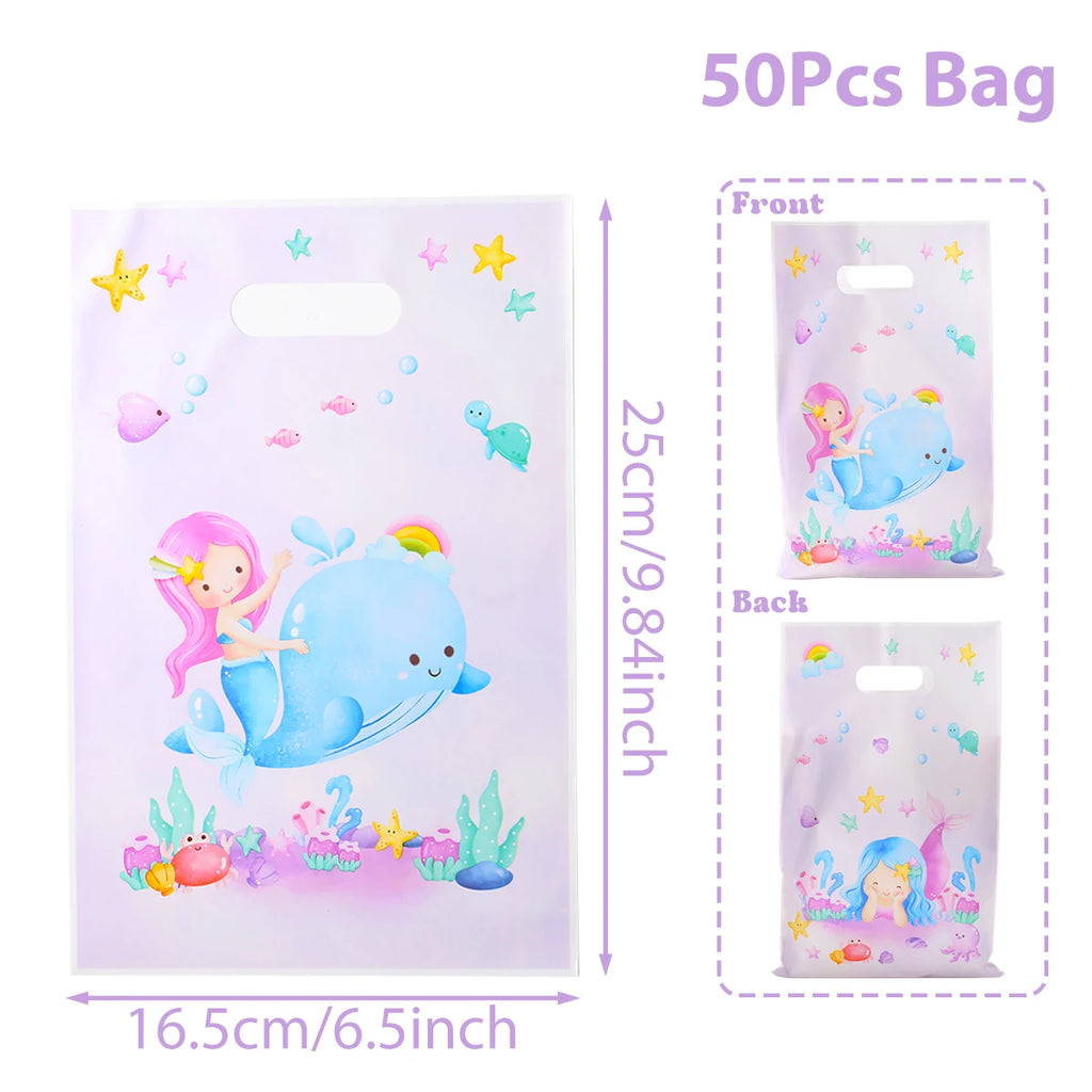 Mermaid Tote Bag Under The Sea Theme Little Mermaid Happy One Birthday Party Decorations Kids Candy Cookie Handbag Baby Shower