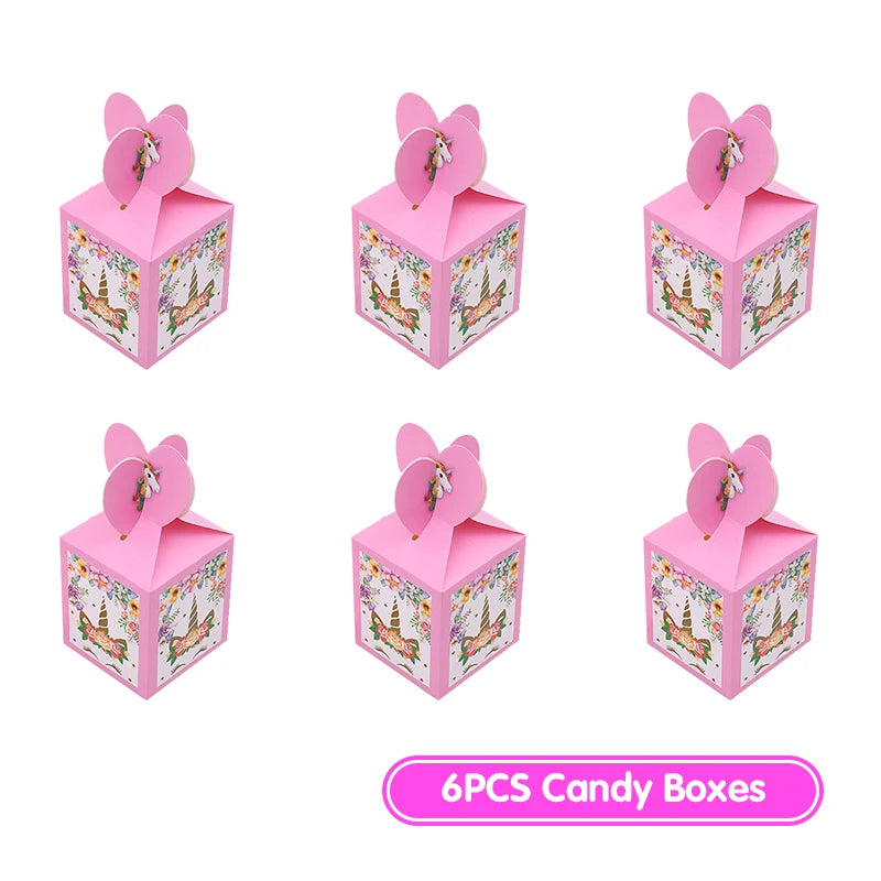 Unicorn Birthday Decoration Face Mask Gift Bags Tablecloth Unicorn Happy Birthday Balloons Candy Box Kids Birthday Party Favors