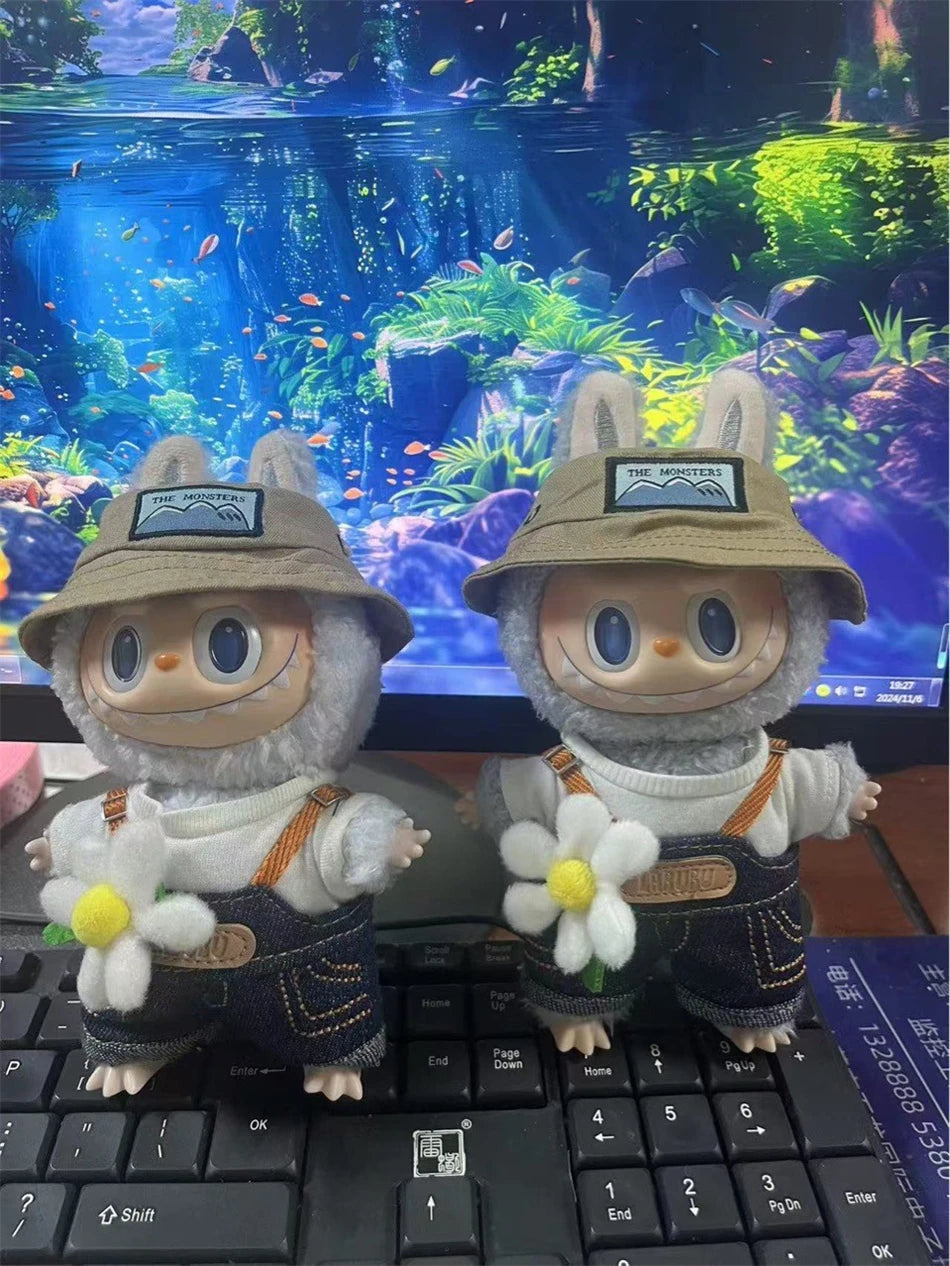 Labubu The Monsters Fall In Wild Series Plush Vinyl Doll Backpack Pendant Decoration Keychain Denim Labubu Fans Collect Gifts