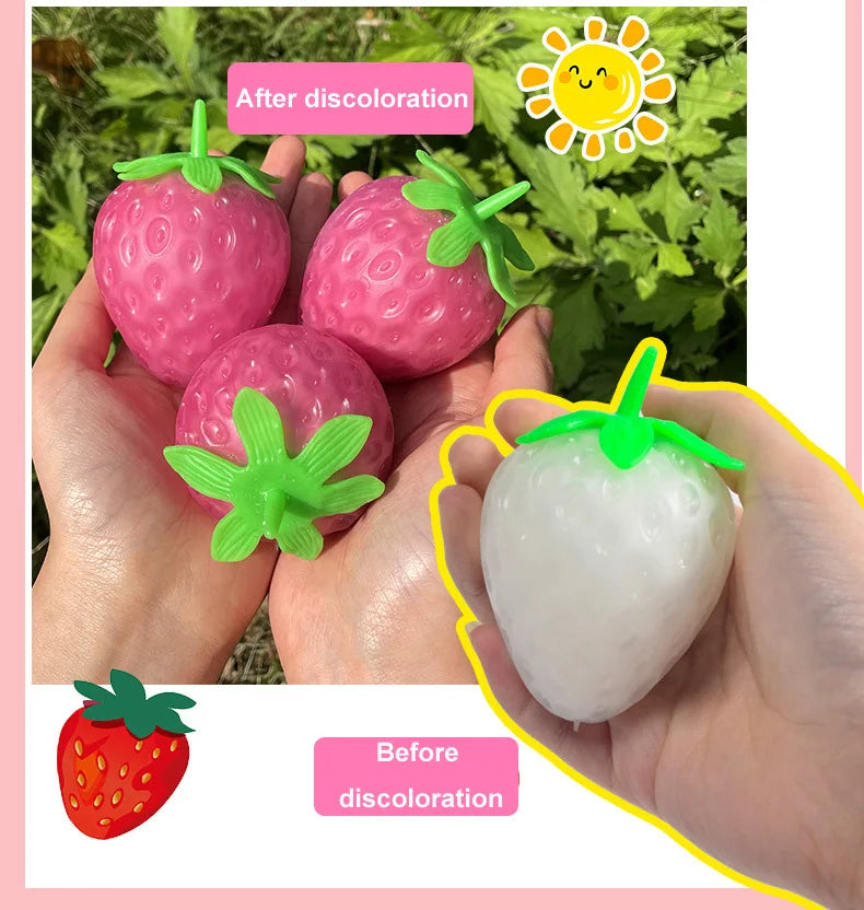 Simulated Color-changing Strawberry Squishy Kids Anti Stress Relief Ball Fidget Decompression Toys for Children Sensory Autism