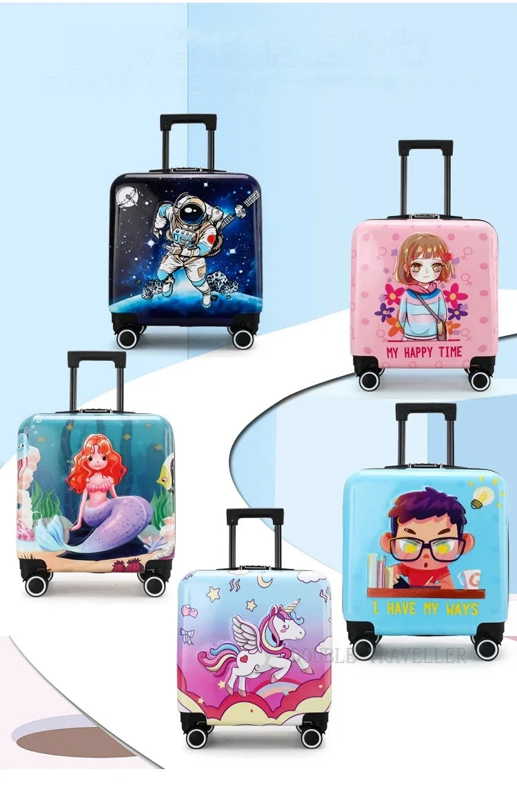 New cartoon kids travel suitcase on wheels,carry on cabin trolley luggage bag,girls rolling luggage case,children gift,suitcase