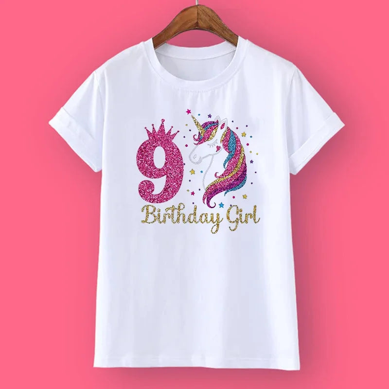 Unicorn Birthday Shirt 1-12 Birthday T-Shirt  Wild Tee Girls Party T Shirt Unicorn Theme Clothes Kids Gifts  Fashion Tops Tshirt