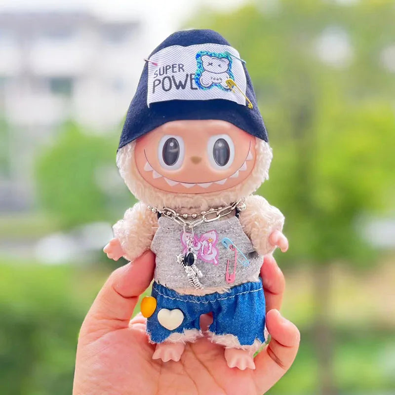 17cm Cute Mini Labubu Clothes Plush Hoodie Idol Dolls Jumpsuit Clothing Fans Overalls No Doll Accessories for Korea Kpop Exo