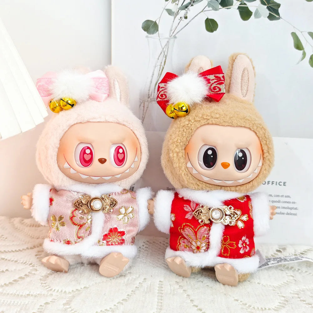 17cm Mini Plush Doll'S Clothes Outfit Accessories For Labubu V1 V2 Christmas Cookie Man Sweater Hat Clothing New Year Gift