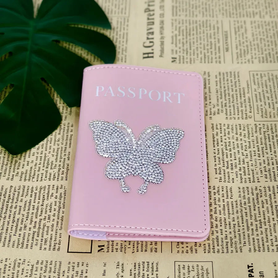 1 Piece Butterfly Star Rhinestones Passport Cover Case Holder Wallet Card Holder Fashion Travel Accessories for Women or Girls